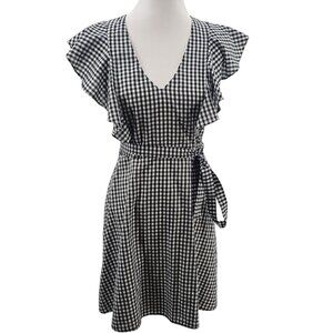 Charles Henry Womens M Gingham Ruffle Sleeve Belted Mini Dress